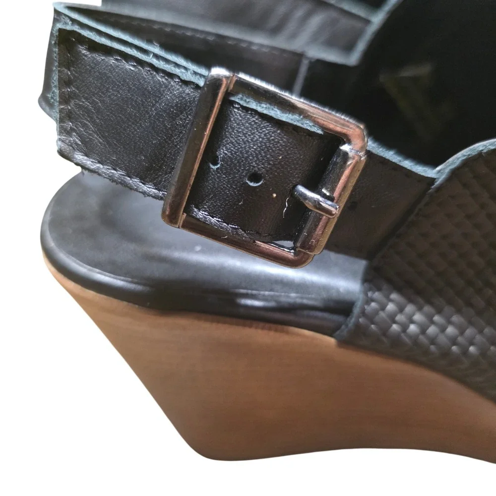 Sophia Milano Black Woven Leather Slingback Wedge Sandals Made in Italy Size 8.5
